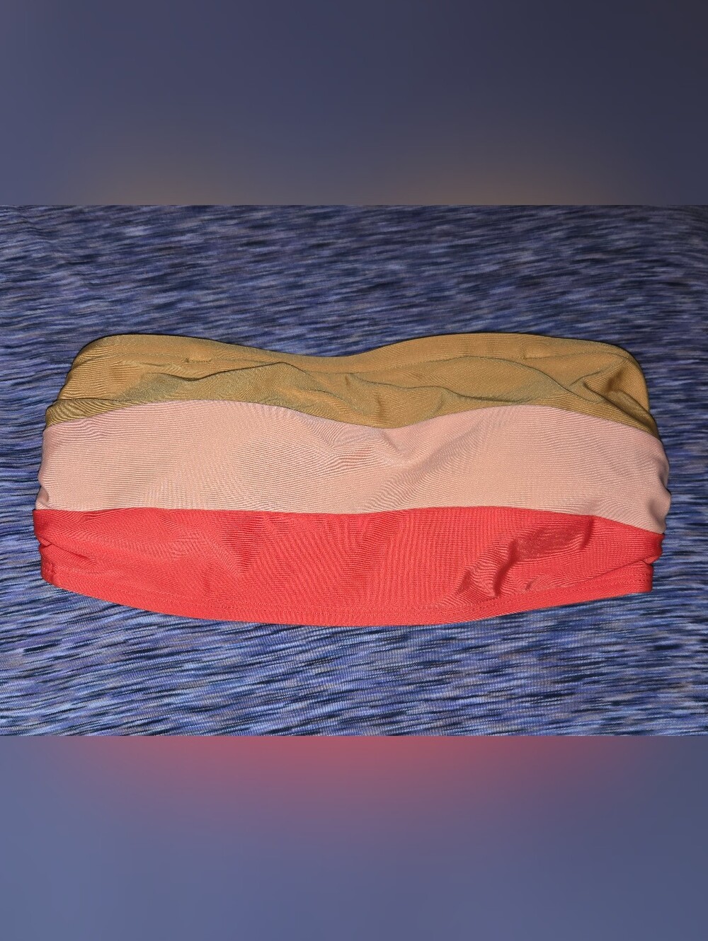 Three-Tone Bandeau Bikini Top — Gold, Pale Pink & Coral